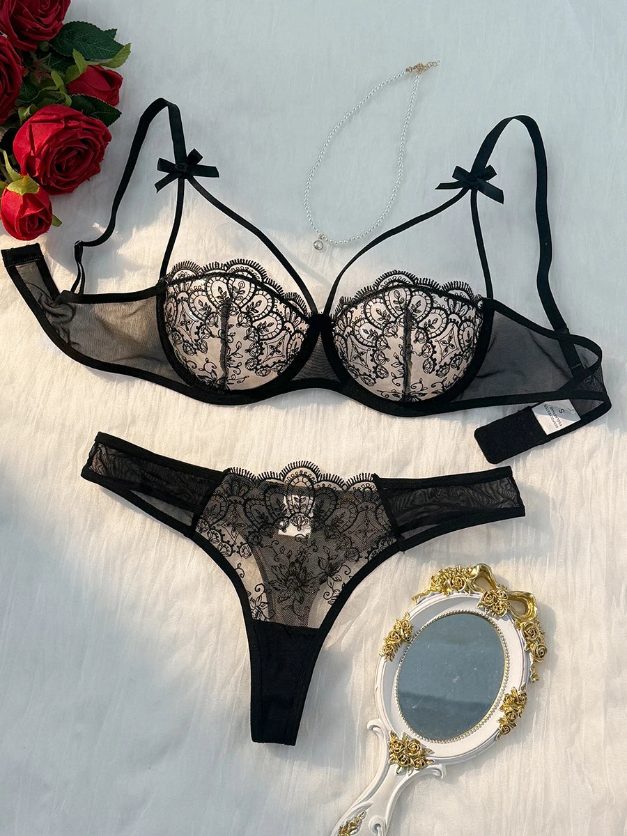 Black Bow Two-Piece Lingerie Set