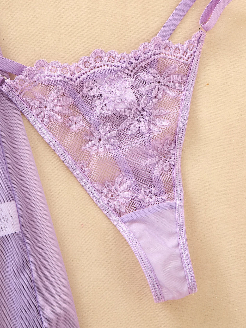 Purple Floral Embroidered Halter Nightgown