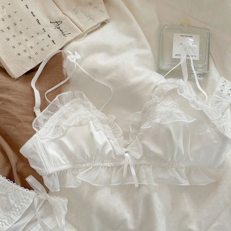 Women's Lace Bow Wireless Bra Set