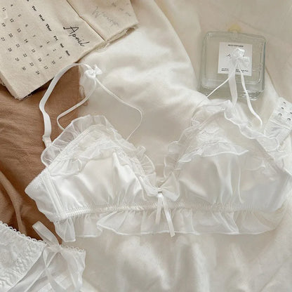 Women's Lace Bow Wireless Bra Set