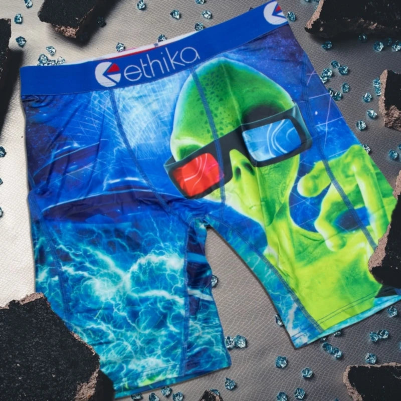 ETHIKA 1Pcs Men Underwear Boxers Breathable Mesh Crotch Man Underpants Plus Size Mens Panties L-3XL Printed Men's Boxers Briefs
