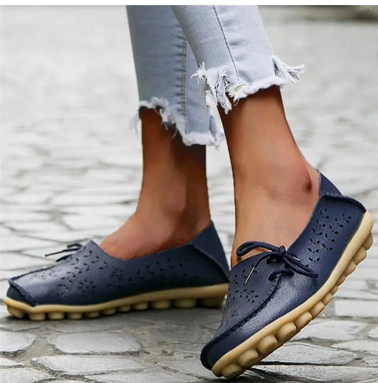 Women's Leather Ballet Flats — Hollow Slip-On Ballerina Shoes