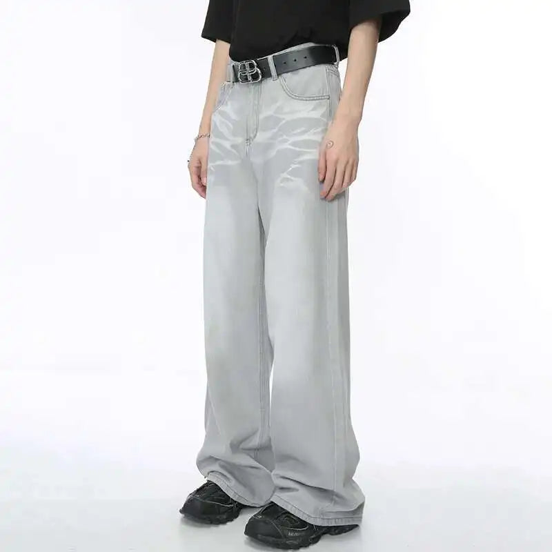 IEFB Straight Male Jeans Vintage Men's Denim Pants Tie-dyed Design Wide Leg Trousers Spring New Stylish Men Clothing 9C4276