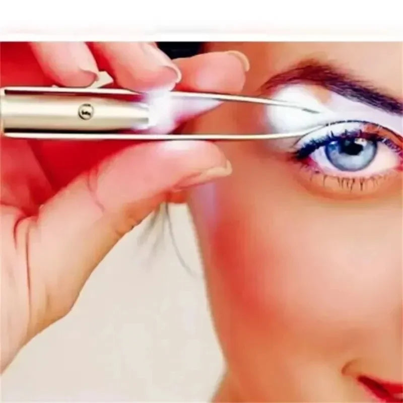 Portable Stainless Steel Led Make Up LED Light Eyelash Eyebrow Clip Tweezer Set Smart Design Hair Remove Tweezer Makeup Tool