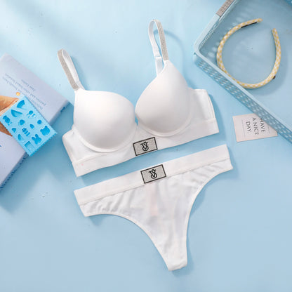 Victoria Secret Very Sexy Logo Shine Strap Push Up Bra Shine Script Thong Panty Women Lace Lingerie Set Hot Trending