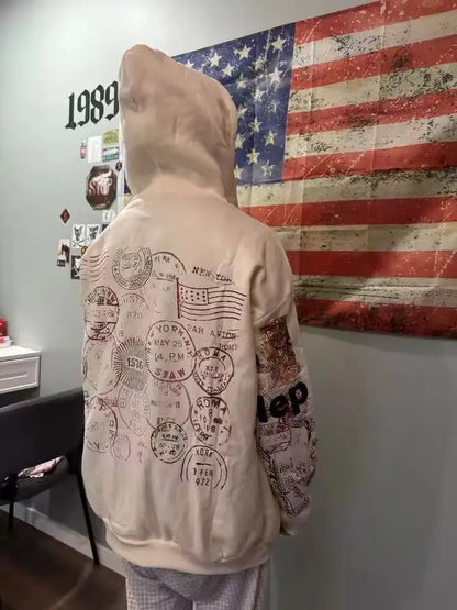 Retro Y2K Graphic Zip-Up Hoodie
