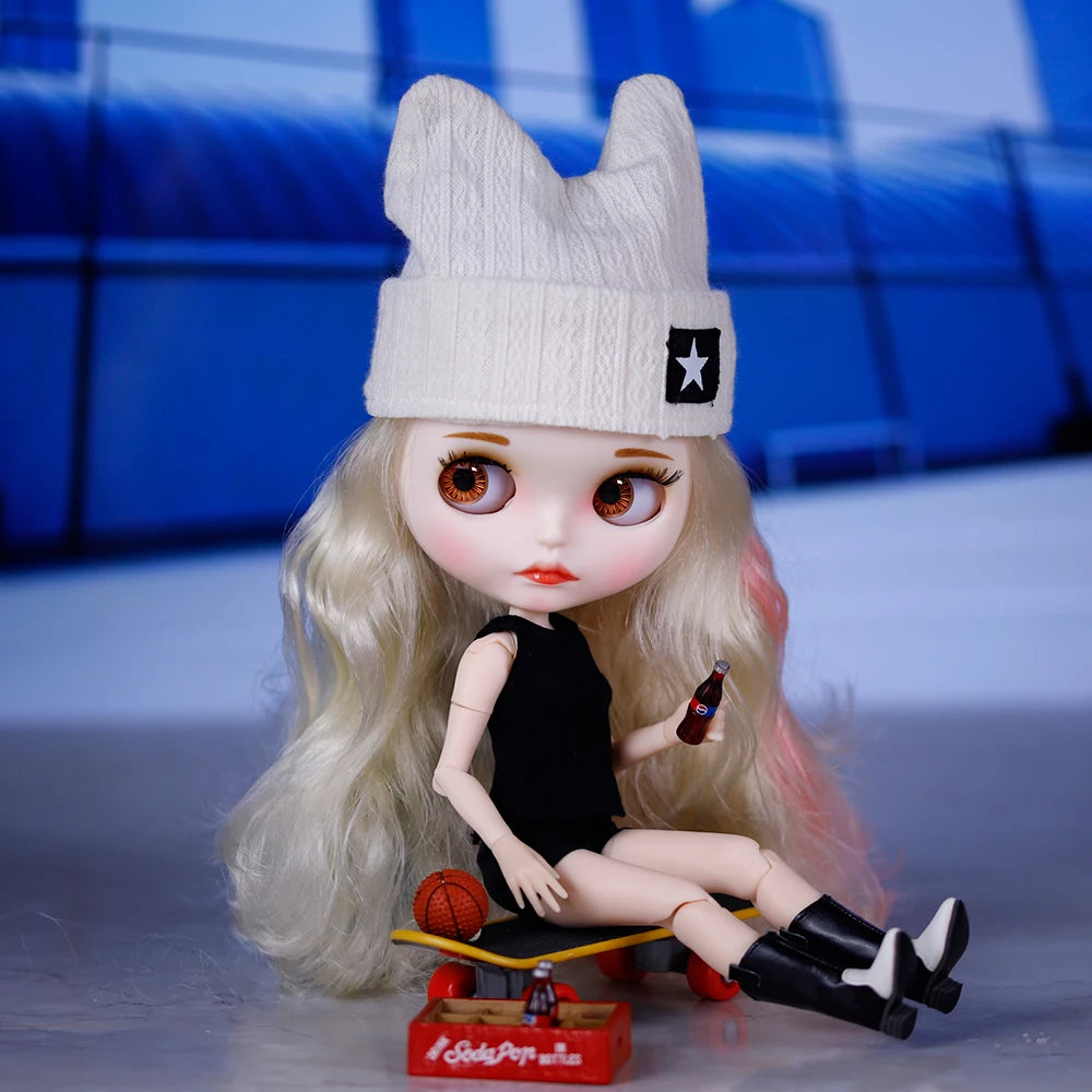 ICY DBS Blyth Doll Pleated Skirt Leather Jacket Hat Set Anime Girl jiontBody 1/6 BJD