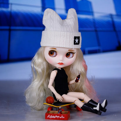 ICY DBS Blyth Doll Pleated Skirt Leather Jacket Hat Set Anime Girl jiontBody 1/6 BJD