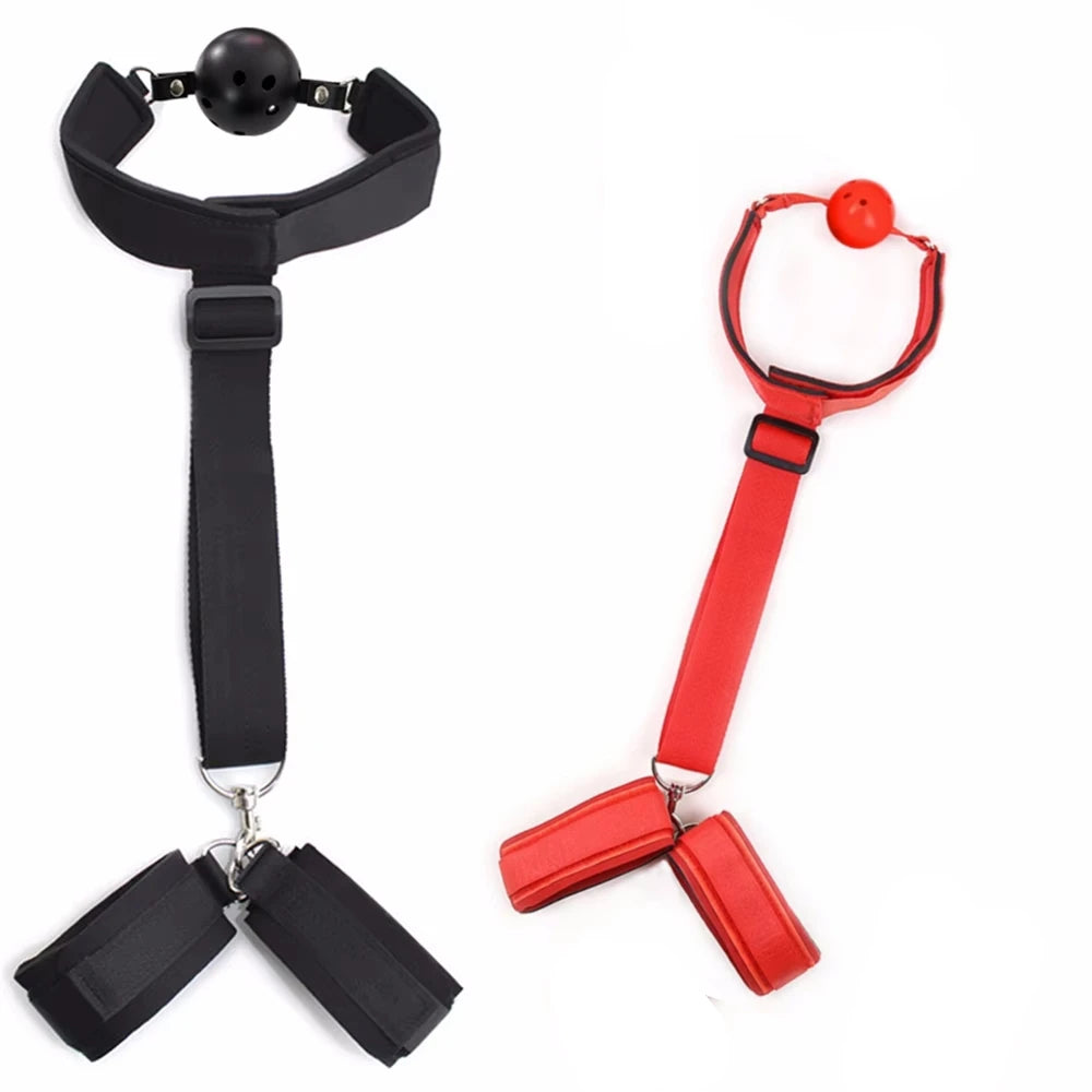Erotic HandCuffs Mouth Gag BDSM Bondage Restraints Sex Toys for Couples Open Mouth Ball Backhand Cuffs Tied Up Adult Game