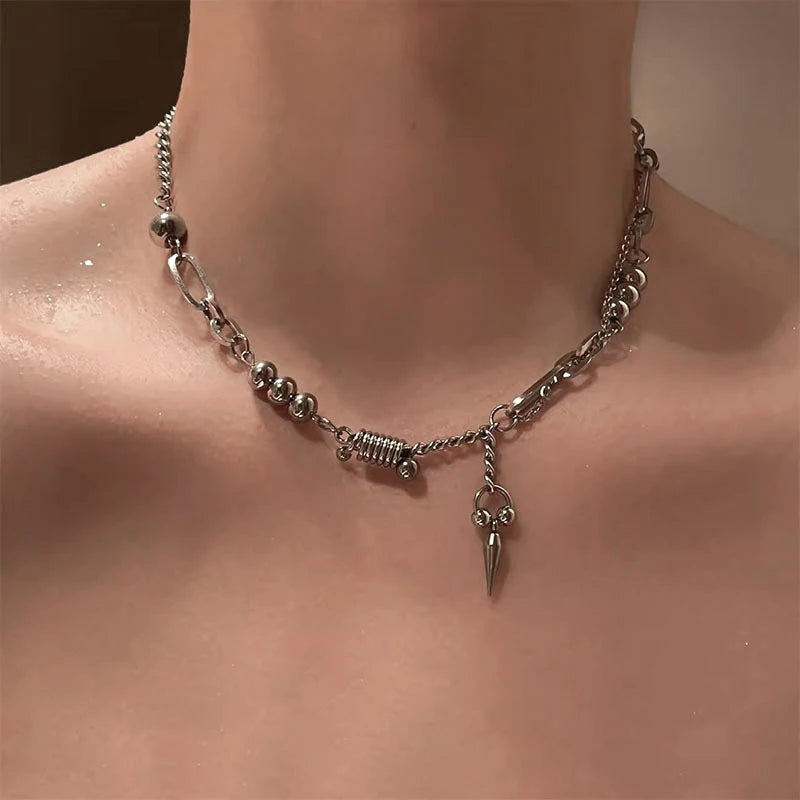 Punk Irregular Pearl Beaded Necklace for Men Women Kpop Imitated Pearl Choker Chain Necklace Pendant Unisex Collar