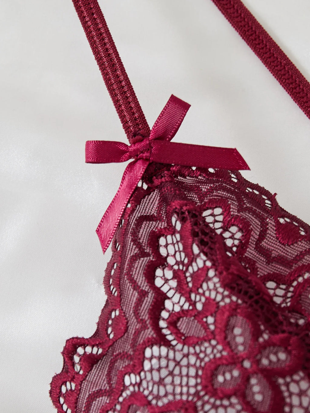 Burgundy Floral Lace Deep-V Bodysuit