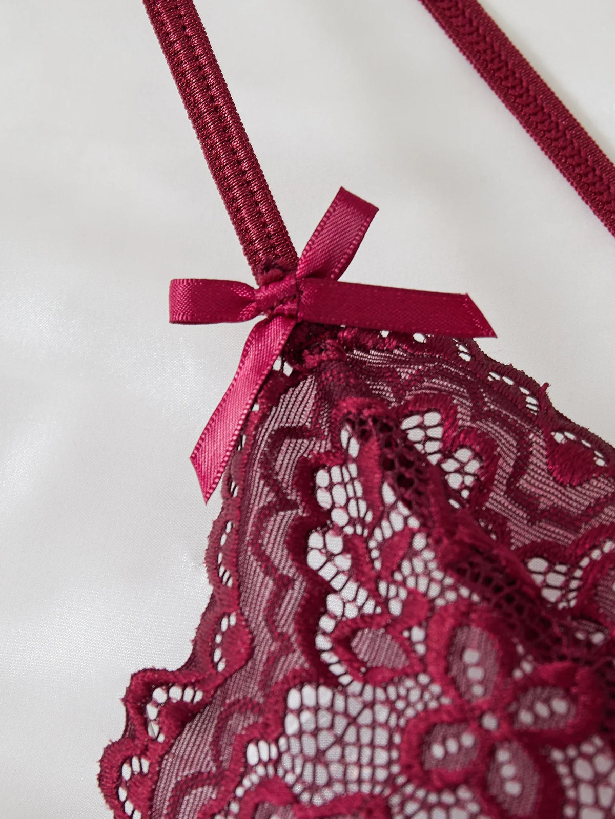 Burgundy Floral Lace Deep-V Bodysuit