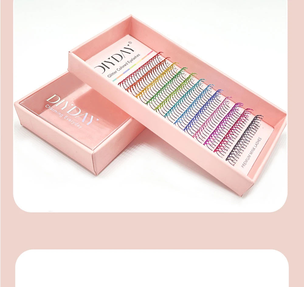 DIYDAY Mixed Glitter Colored Eyelashes Individual Premade Russian Volume Fans Glitter Lashes Extension Wholesale for Makeup