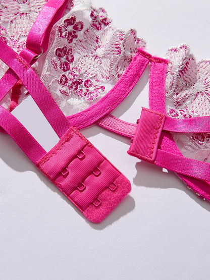 Lady Floral Embroidery Lingerie Set Women Sheer Bra and Brief Underwear Set Satin Sexy Intimates Underwear