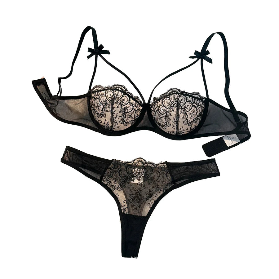 Black Bow Two-Piece Lingerie Set