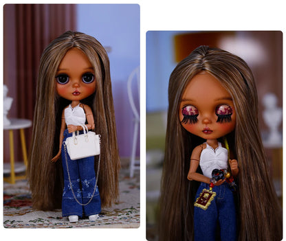 ICY DBS Bryce 1/6 Hand-Painted Doll Set Doll with Black skin, Long Lashes, and Sunspots SD Version