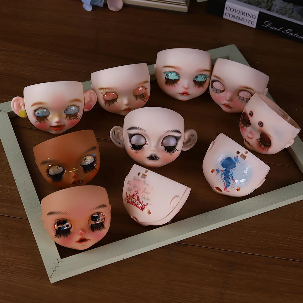 Blyth 1/6 doll hand drawn makeup face shell Blank Makeup DIY frosted face handmade