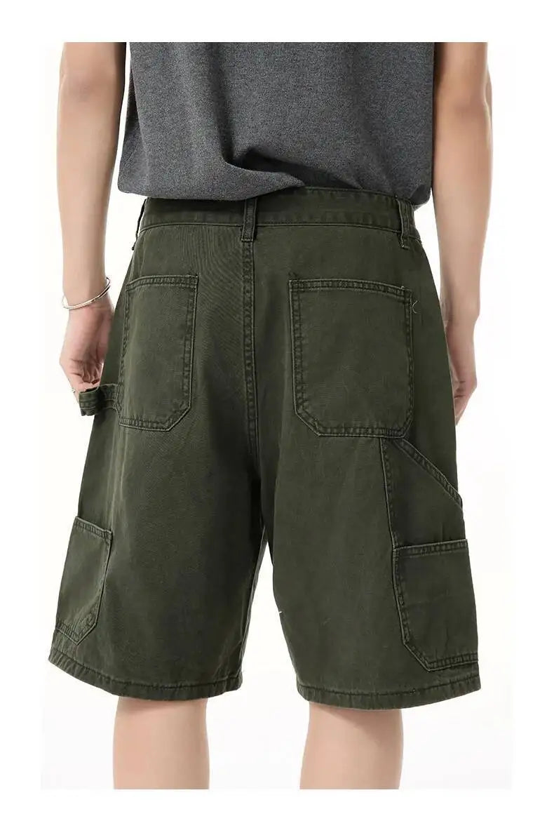 IEFB Men's Wear Knee Length Denim Shorts Summer New Multi Pocket Loose Jeans Solid Color Japanese Style Male Overalls 9C6027