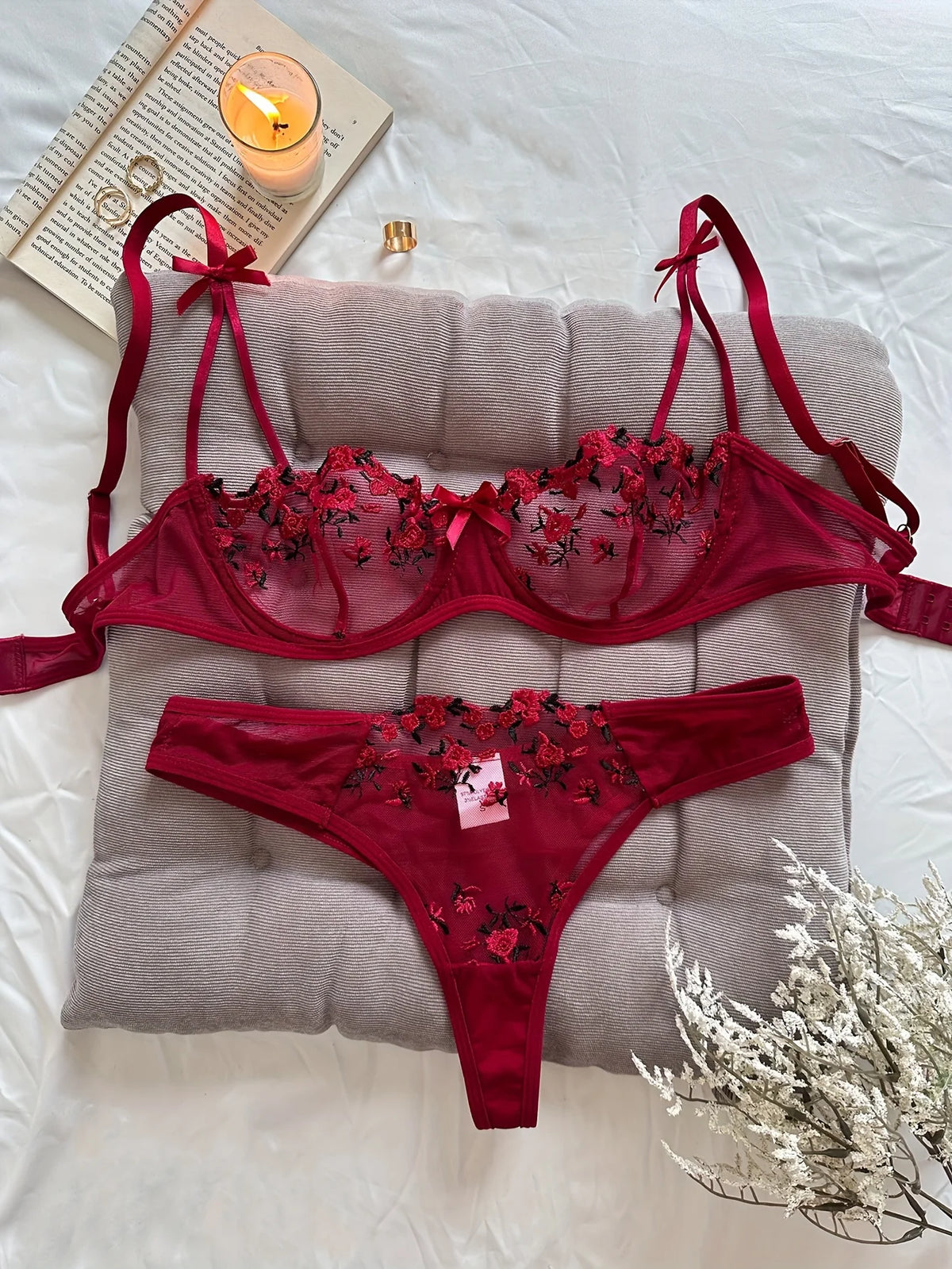 Women's Floral Embroidered Bra & Panty Set