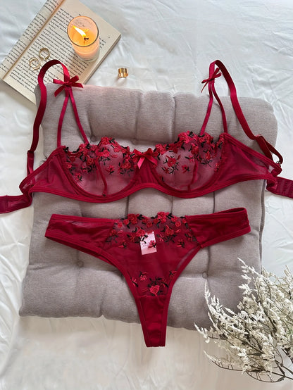 Women's Floral Embroidered Bra & Panty Set