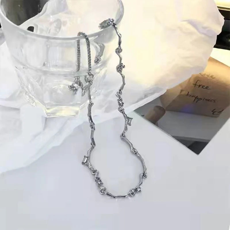 Korean Kpop Irregular Zircon Chain Necklace For Women Punk Grunge Geometric Short Choker Clavicle Chain Necklaces Egirl Jewelry