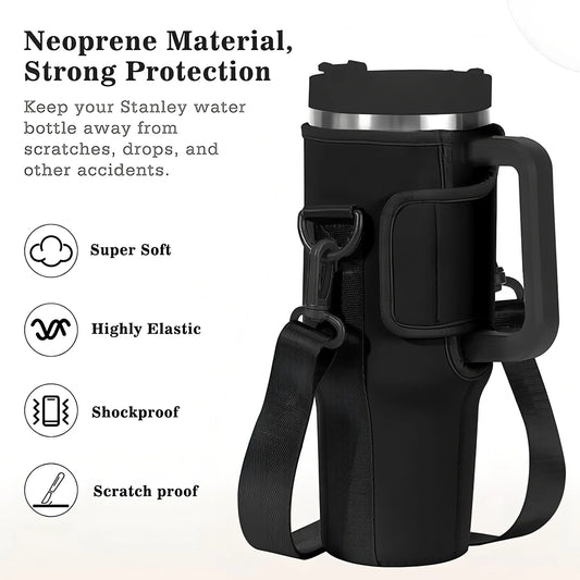 Large 40oz Insulated Leak Proof Water Bottle Carrier Bag Pouch Cover Holder Adjustable Strap for Thermos Outdoor Hiking Gym