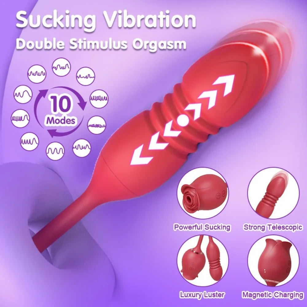 Vibrator Dildo Sex Toys for Women - Rose Sex Toy with Thrusting G Spot Vibrators & Sucking Clitoral Adult Sex Toys for Couples
