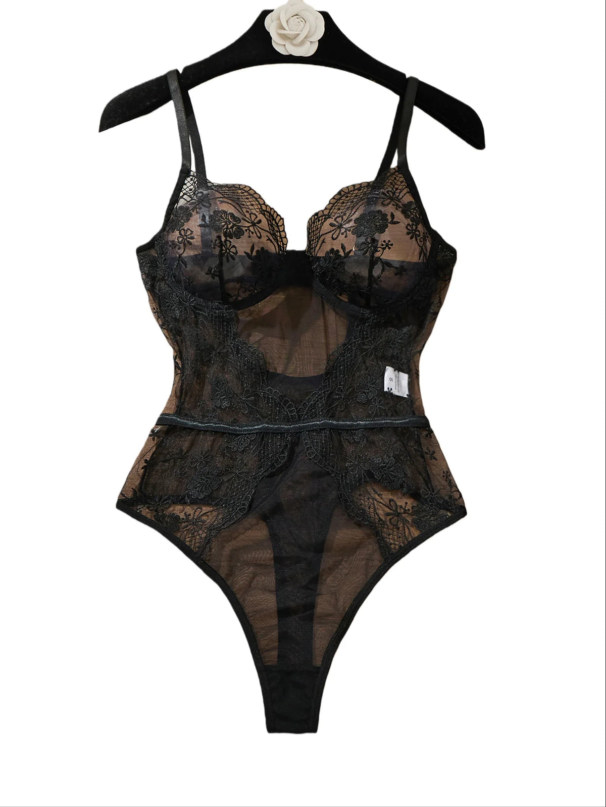 Women's Black Floral Lace Bodysuit