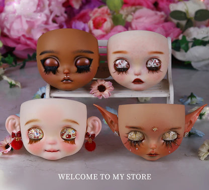 Blyth1/6 doll Hand-painted shell DIY makeup lip carving eyebrows handmade Ears