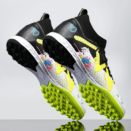TF Soccer Boots For Adults Elastic PU Fabric Thickened Rubber Stud Base Wear Resistant Anti-slip Outdoor Turf Training Sneakers