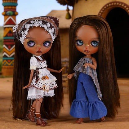 ICY DBS Blyth 1/6 Doll Hand drawn Set Black Skin Long Eyelash Sleeping Eye Special Eye
