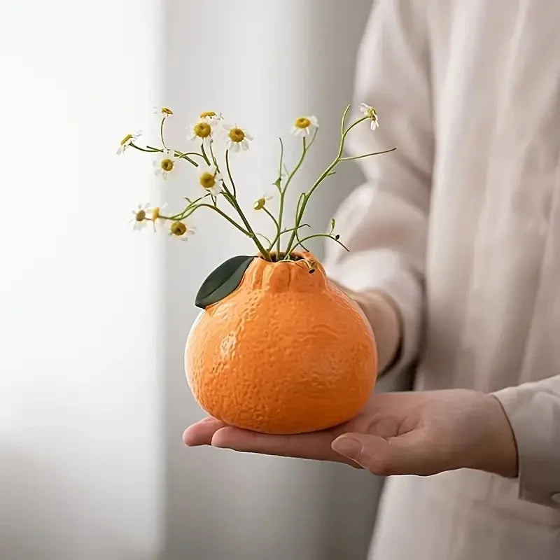 1pc Fashion Orange Design Ceramic Vase, Suitable For Hydroponics - Perfect Choice For Living Room And Office Decoration