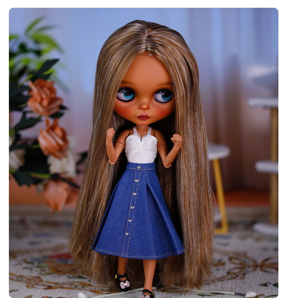 ICY DBS Bryce 1/6 Hand-Painted Doll Set Doll with Black skin, Long Lashes, and Sunspots SD Version
