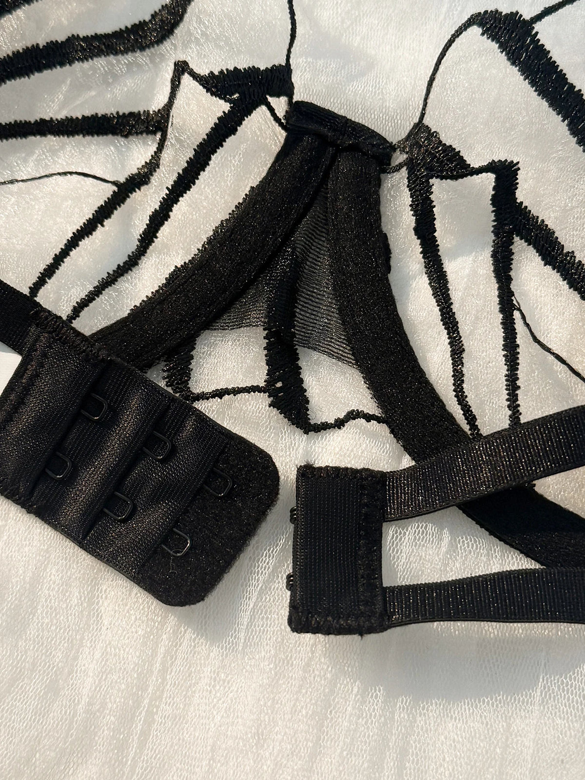 Black Scallop Embroidered Underwire Bra & Thong Set
