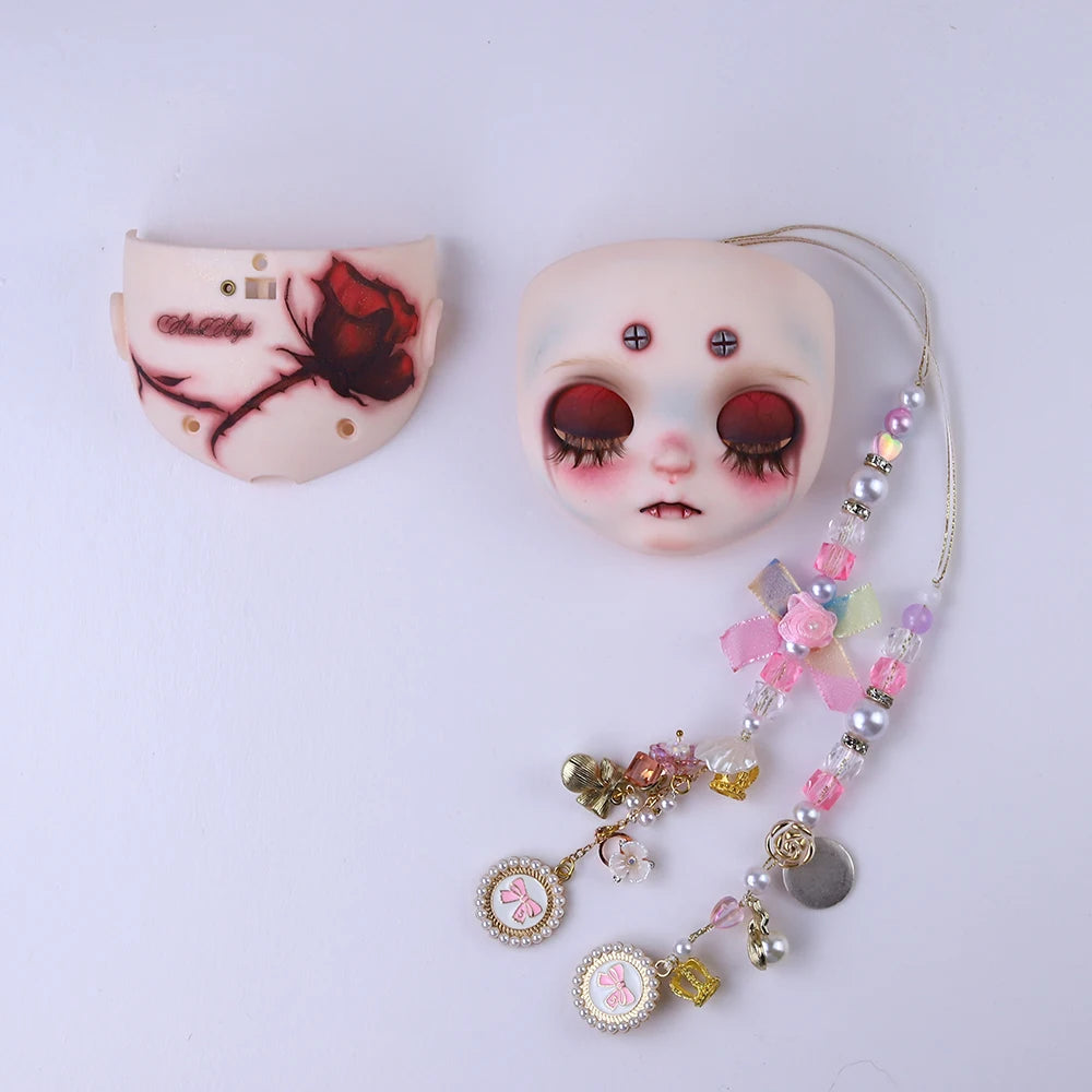Blyth 1/6 doll hand drawn makeup face shell Blank Makeup DIY frosted face handmade