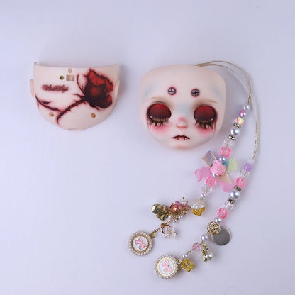 Blyth 1/6 doll hand drawn makeup face shell Blank Makeup DIY frosted face handmade