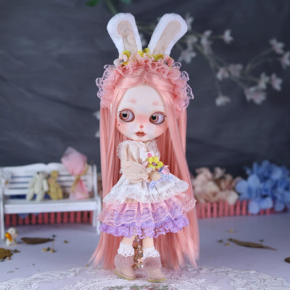 ICY DBS Blyth 1/6 Doll Hand Painted Set Cute Bunny Frosted Face Doll Set SD