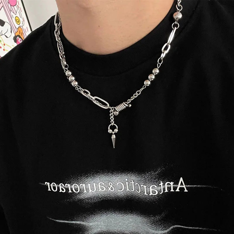 Punk Irregular Pearl Beaded Necklace for Men Women Kpop Imitated Pearl Choker Chain Necklace Pendant Unisex Collar