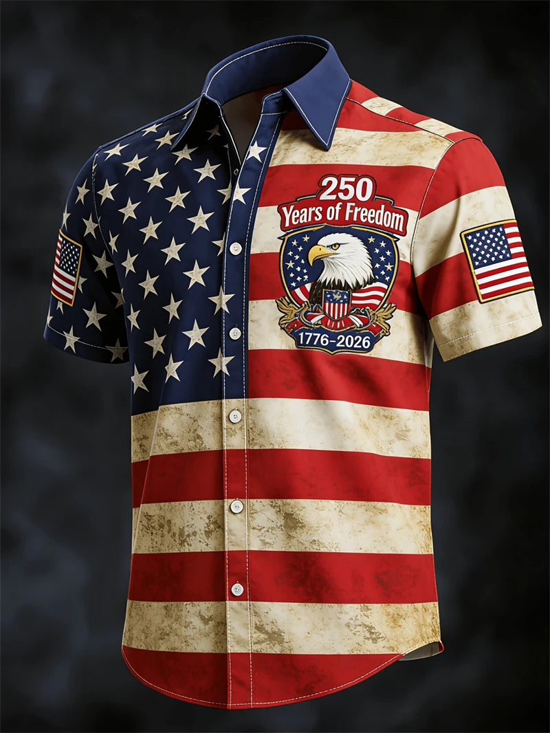 America 250th Anniversary Short Sleeve Shirt For Men USA Flag  Graphic Patriotic Shirt American Independence Day Button Shirts