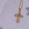 Gothic Pink Cross Necklace Y2K Purple Zircon Punk Pendant Necklace Grunge Heart Cross Necklace for Women Jewelry Accessories