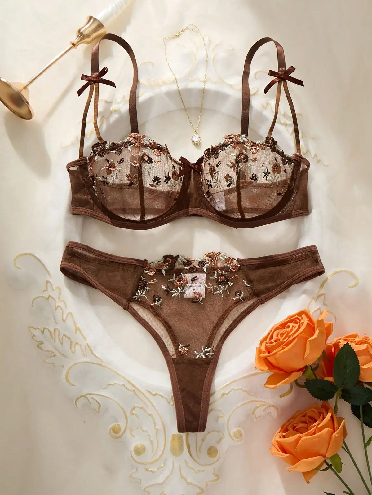 Women's Floral Embroidered Bra & Panty Set