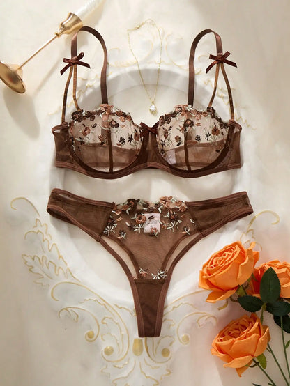 Women's Floral Embroidered Bra & Panty Set