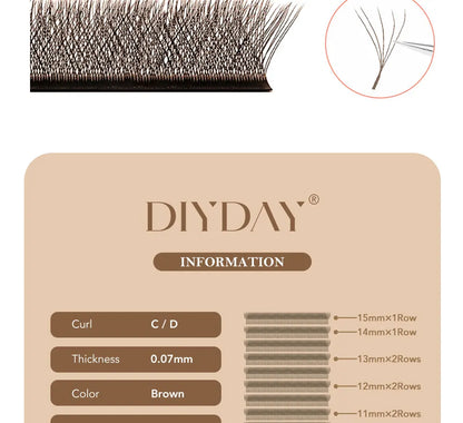 DIYDAY Dark Brown 3D 4D 5D Eyelashes W Shaped Premade Fan Lashes Easy Apply Thick Crisscross False Mink Eyelash Extension