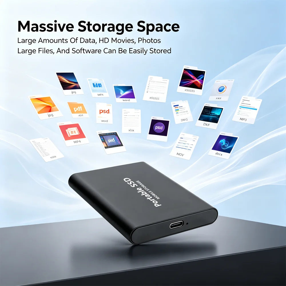 High-speed SSD 1TB Portable External Hard Drive 2TB Solid State Drive 4TB Mass Hard Disk for Laptop Mac PC and Mobile Phone Data