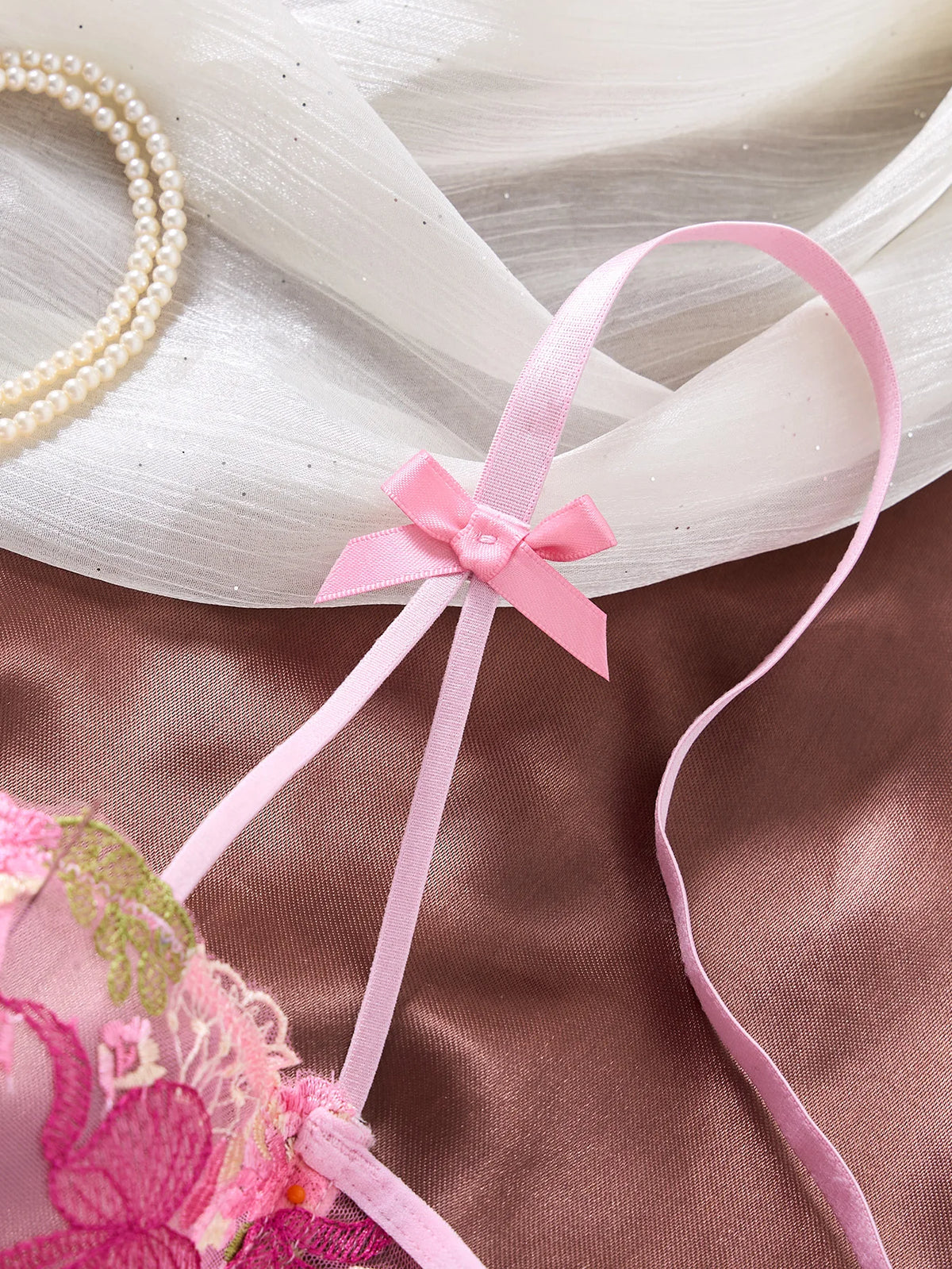 Pink Floral Embroidered Bra & Brief Set