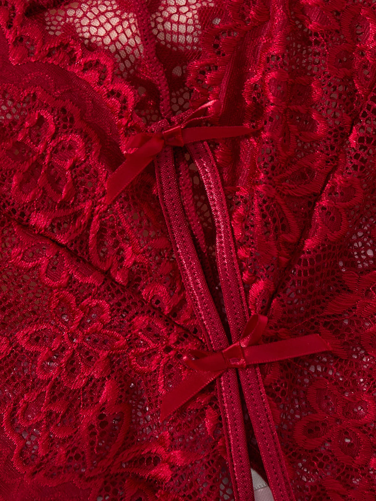 Red Lace Mesh Halter One-Piece