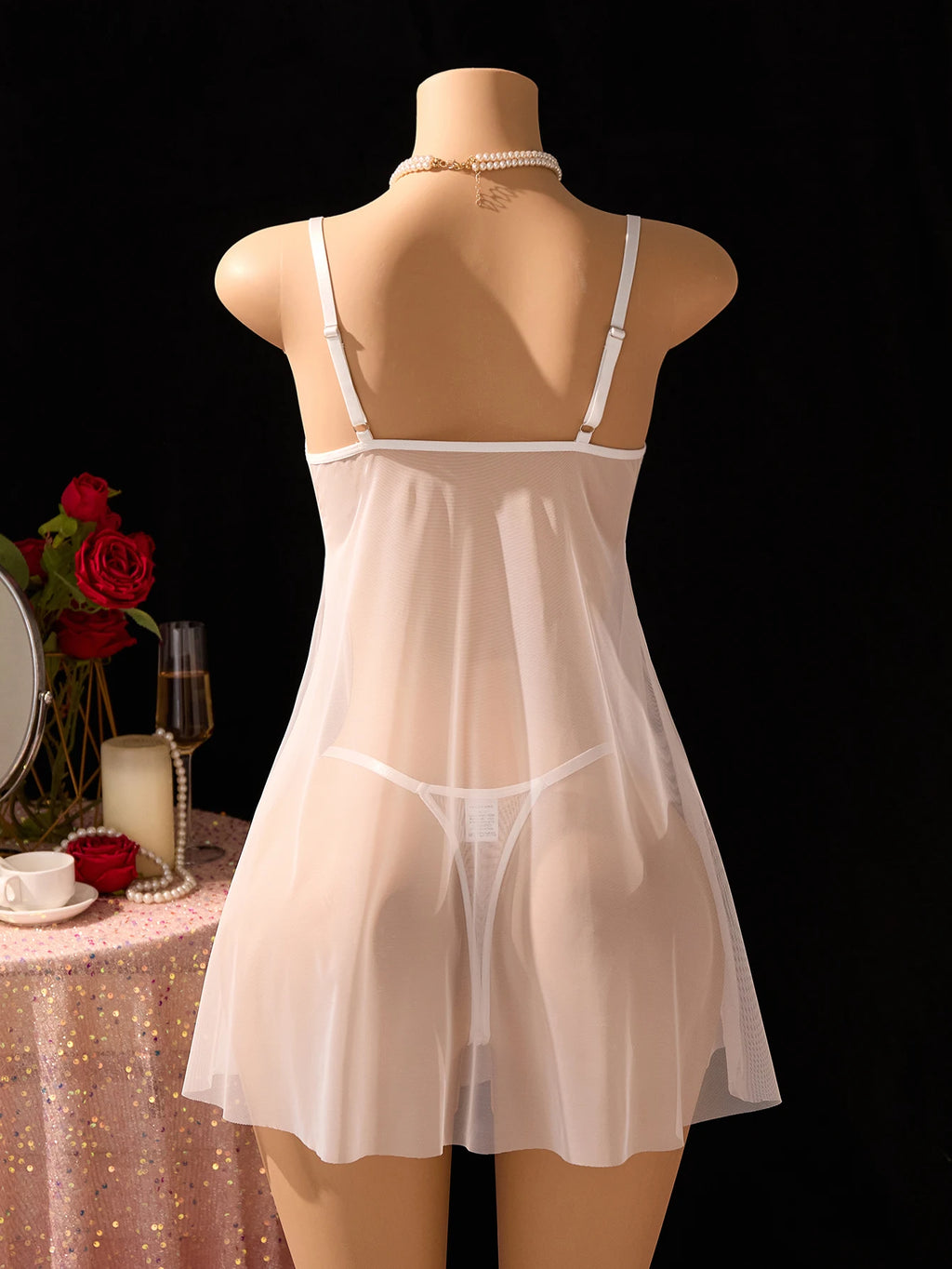 White Floral Lace Halter Nightgown