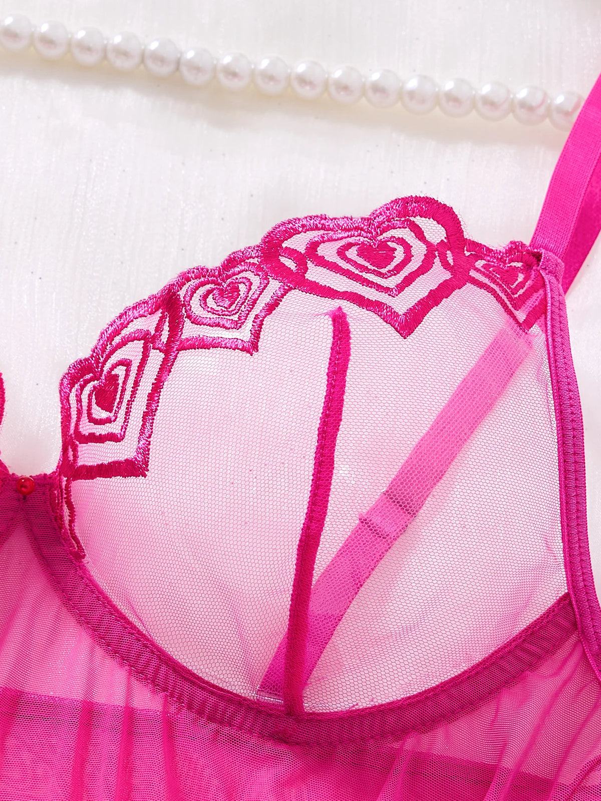 Pink Embroidered Halter Nightgown Set