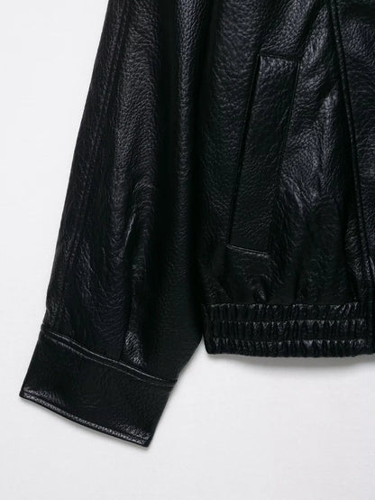 TFMLN 2025 Women Faux Leather Loose Jacket High Street Stand Collar Long Sleeve Coat Fashion Causal Zipper Outwear Autumn Winter