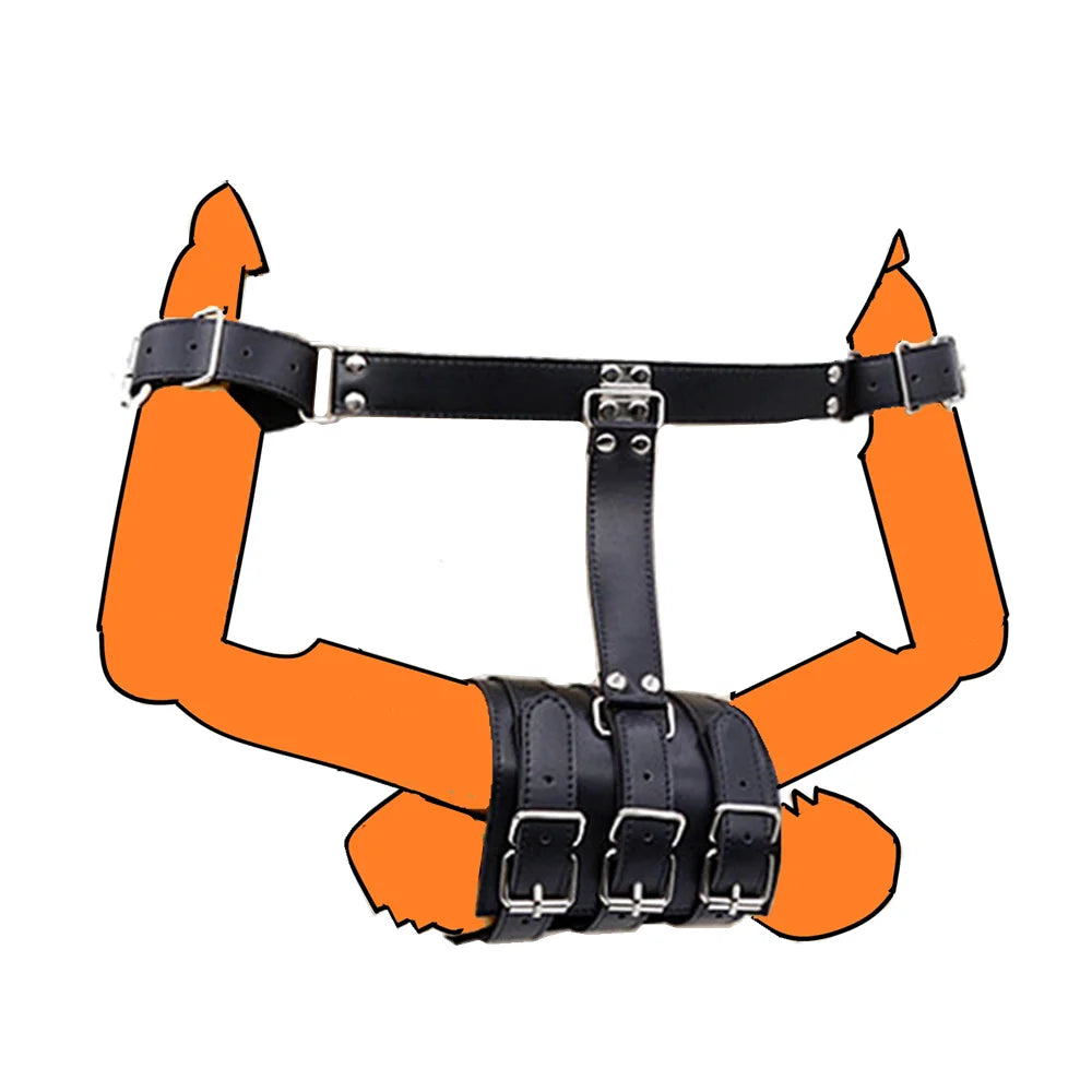 SM PU Leather Behind Back Hand Cuff Collar BDSM Bondage Restraints Slave Training Hand Binding SM Toys For Couple Games